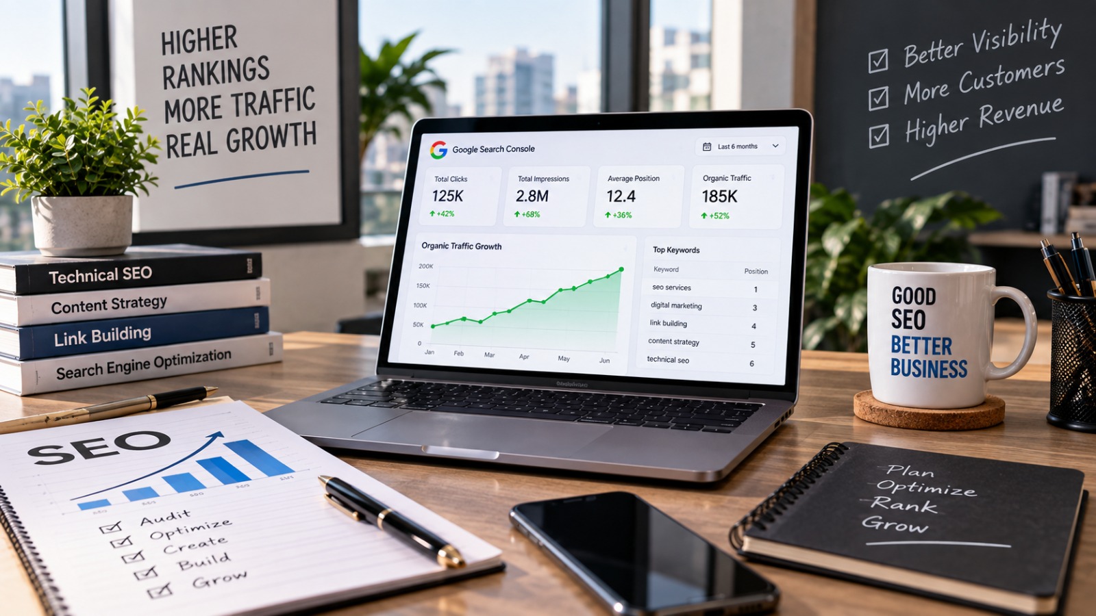 SEO Organic Traffic and Keyword Growth Overview Dashboard